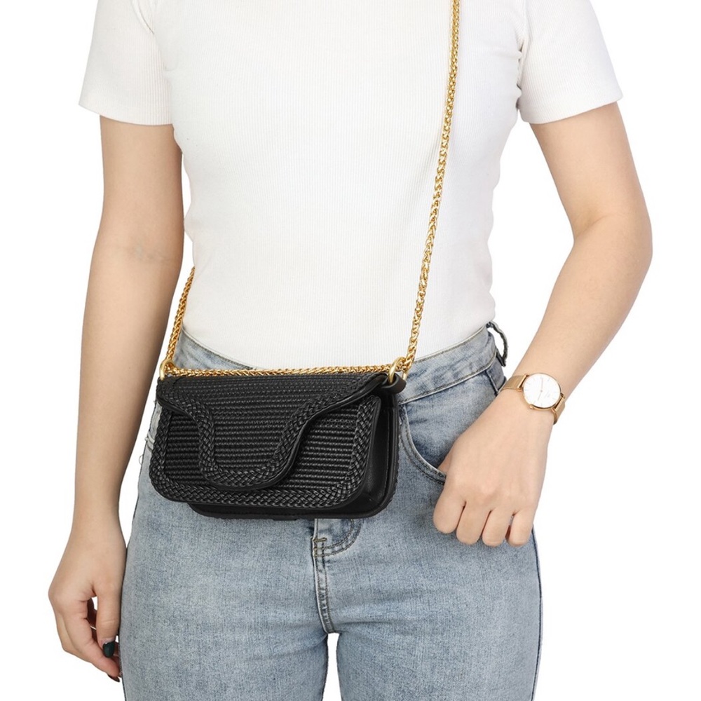 Tiffany & Fred Paris Black Braided Leather Crossbody Bag - Picture 3 of 8